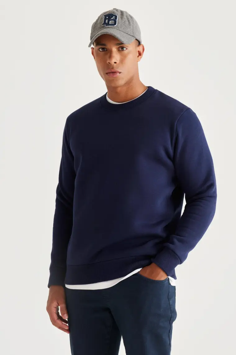 Altınyıldız Classics Erkek Lacivert Standart Fit Normal Kesim Içi Polarlı 3 Iplik Bisiklet Yaka Pamuklu Sweatshirt