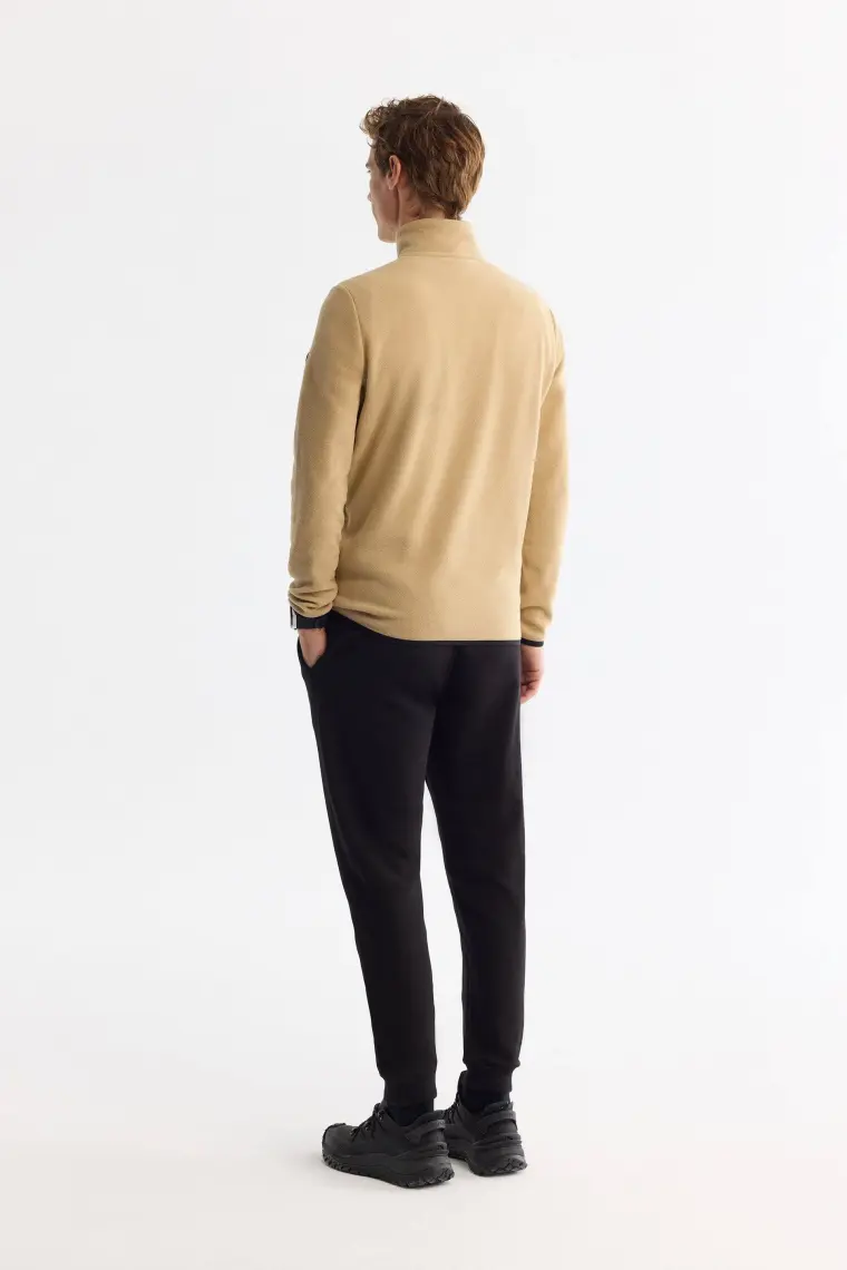 AVVA Erkek Bej Soğuğa Dayanıklı Yarım Fermuarlı Dik Yaka Polar Sweatshirt E001068