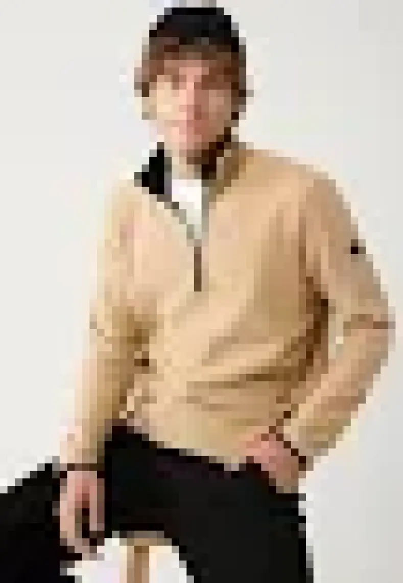 AVVA Erkek Bej Soğuğa Dayanıklı Yarım Fermuarlı Dik Yaka Polar Sweatshirt E001068