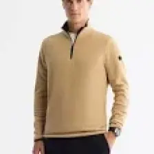 AVVA Erkek Bej Soğuğa Dayanıklı Yarım Fermuarlı Dik Yaka Polar Sweatshirt E001068