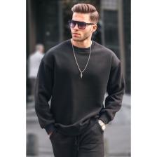 Madmext Siyah Bisiklet Yaka Oversize Şardonlu Basic Erkek Sweatshirt 6048