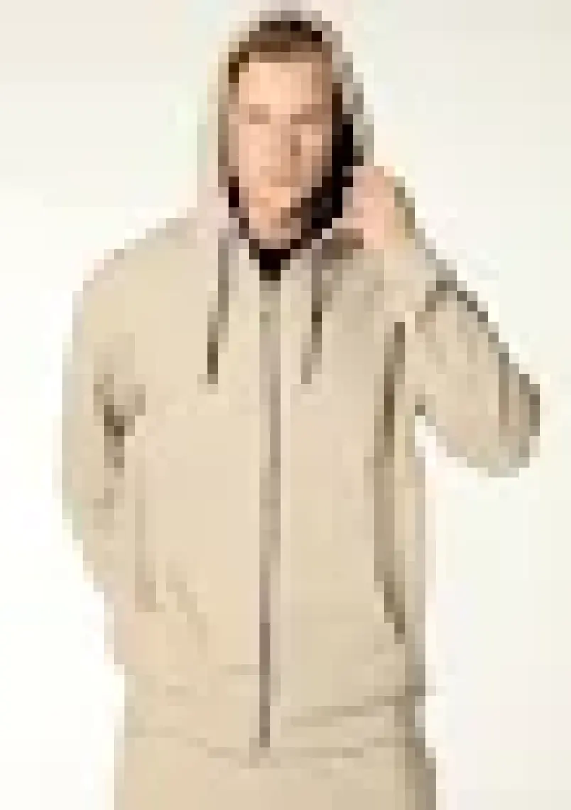 Defy's Erkek Kapüşonlu Fermuarlı Oversize Kalıp Sweatshirt Bej