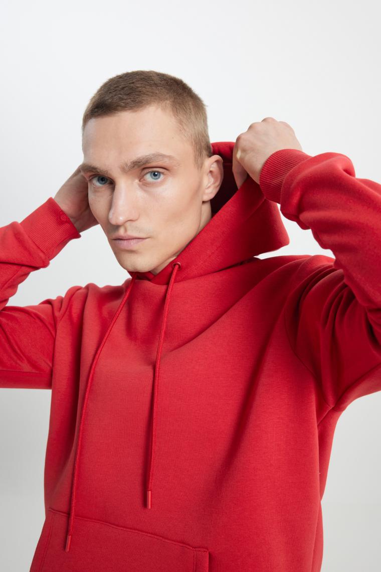 Altınyıldız Classics Erkek Kırmızı Standart Fit Normal Kesim Içi Polarlı 3 Iplik Kapüşonlu Pamuklu Sweatshirt