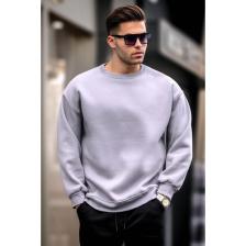 Madmext Boyalı Gri Bisiklet Yaka Oversize Şardonlu Basic Erkek Sweatshirt 6048