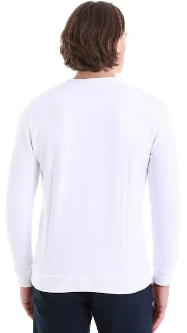 Hatemoğlu Beyaz Regular Fit Düz Pamuklu Bisiklet Yaka Sweatshirt