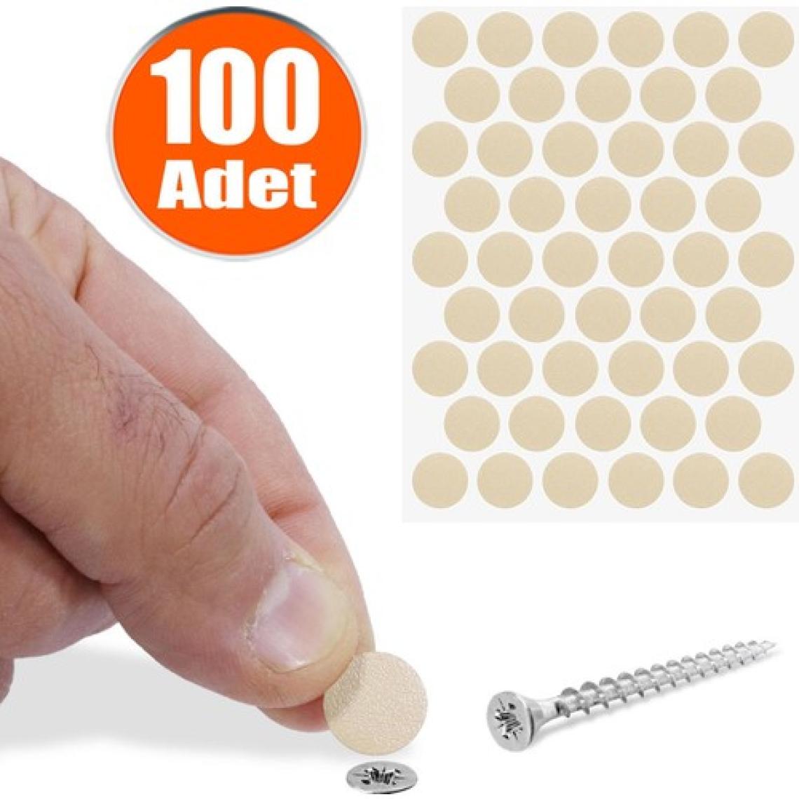 BADEM10 Yapışkanlı Vida Tapası Tıpası Krem Vida Kapatıcı Kapağı 100 Adet
