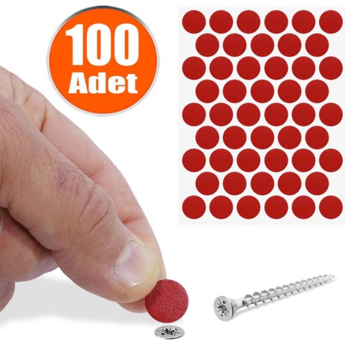 BADEM10 Yapışkanlı Vida Tapası Tıpası Kırmızı Vida Kapatıcı Kapağı 100 Adet