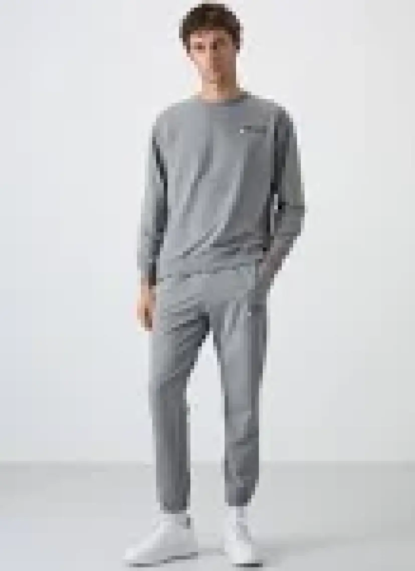 Tommy Life Tommy Life  Gri Melanj Erkek Casual O Yaka Oversize Lastik Paça Eşofman Takımı - 85120