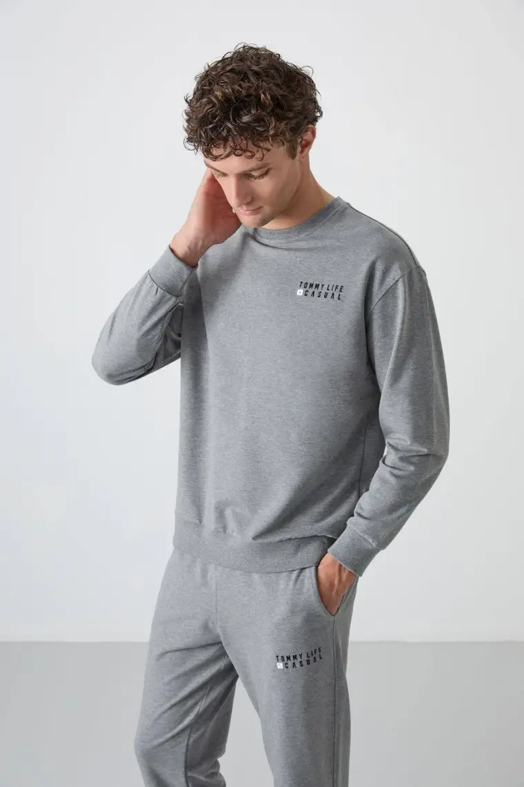 Tommy Life Tommy Life  Gri Melanj Erkek Casual O Yaka Oversize Lastik Paça Eşofman Takımı - 85120