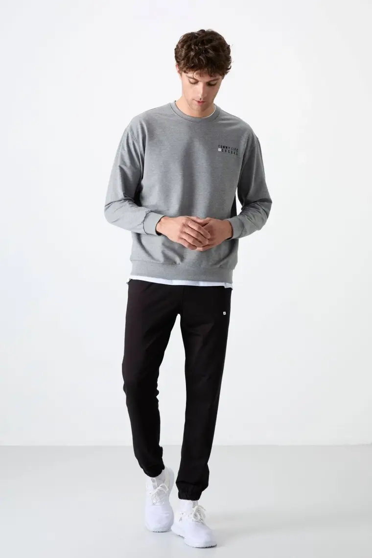 Tommy Life Tommy Life  Gri Melanj Erkek Casual O Yaka Oversize Lastik Paça Eşofman Takımı - 85120