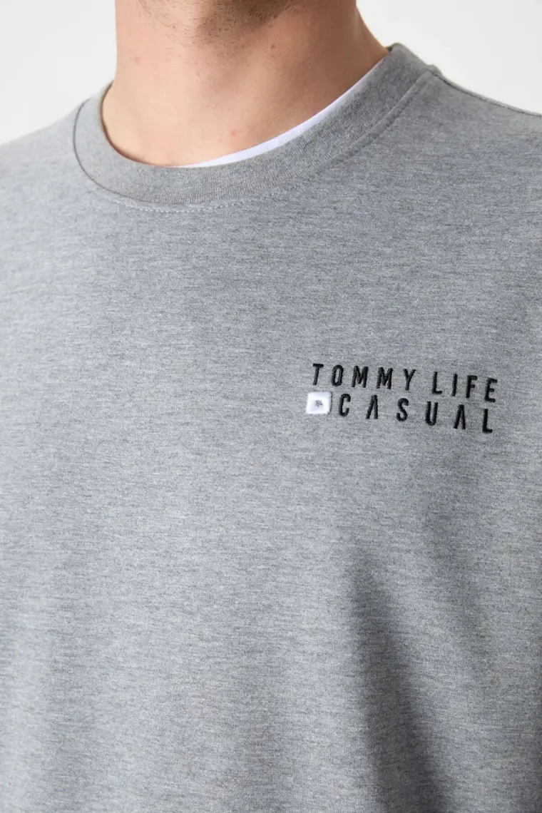 Tommy Life Tommy Life  Gri Melanj Erkek Casual O Yaka Oversize Lastik Paça Eşofman Takımı - 85120