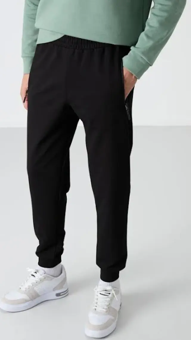 Tommy Life Siyah Fermuar Cepli Standart Kalıp Jogger Erkek Eşofman Alt - 84587