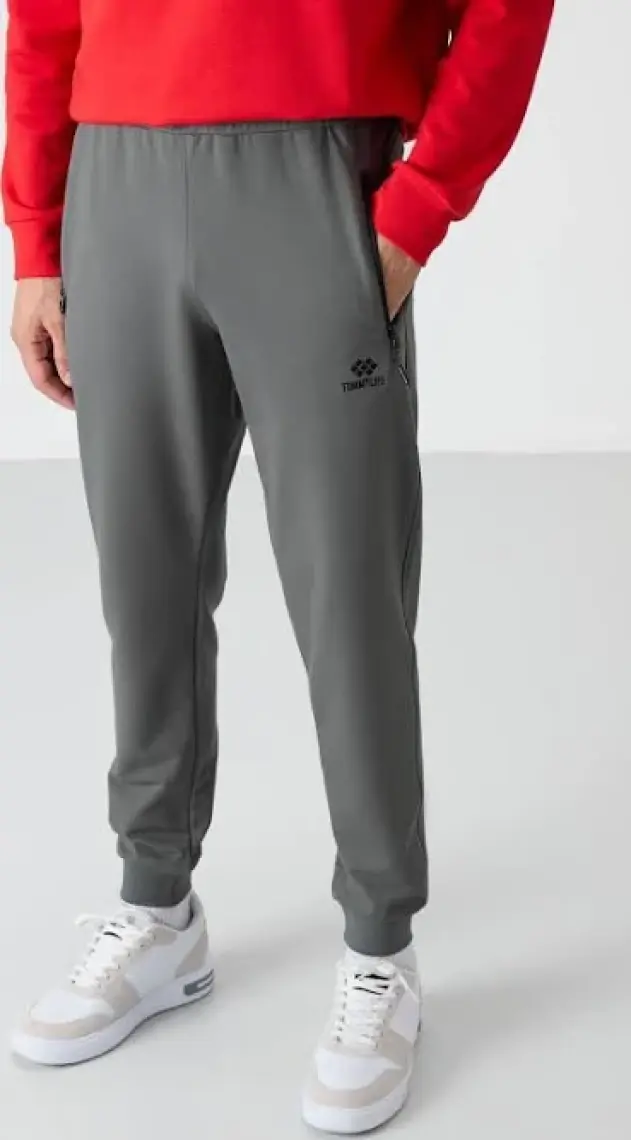 Tommy Life Haki Fermuar Cepli Standart Kalıp Jogger Erkek Eşofman Alt - 84587