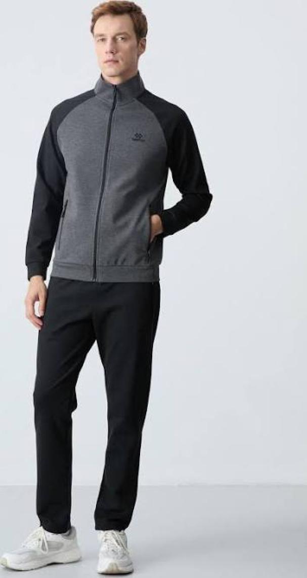 Tommy Life Tommy Life  Antrasit-Siyah Erkek Dik Yaka Çift Renk Slim Fit Klasik Paça Eşofman Takımı-85113