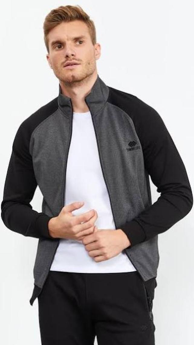 Tommy Life Tommy Life  Antrasit-Siyah Erkek Dik Yaka Çift Renk Slim Fit Klasik Paça Eşofman Takımı-85113