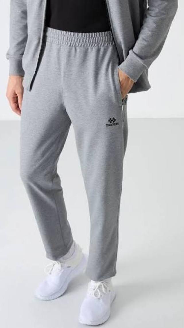 Tommy Life Tommy Life  Antrasit Melanj Erkek Dik Yaka Fermuarlı Slim Fit Klasik Paça Eşofman Takımı-85072