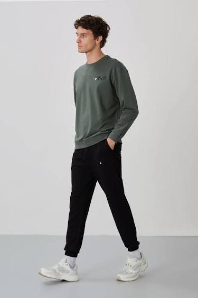 Tommy Life Çağla - Siyah Casual O Yaka Lastik Paça Erkek Oversize Eşofman Takımı - 85120
