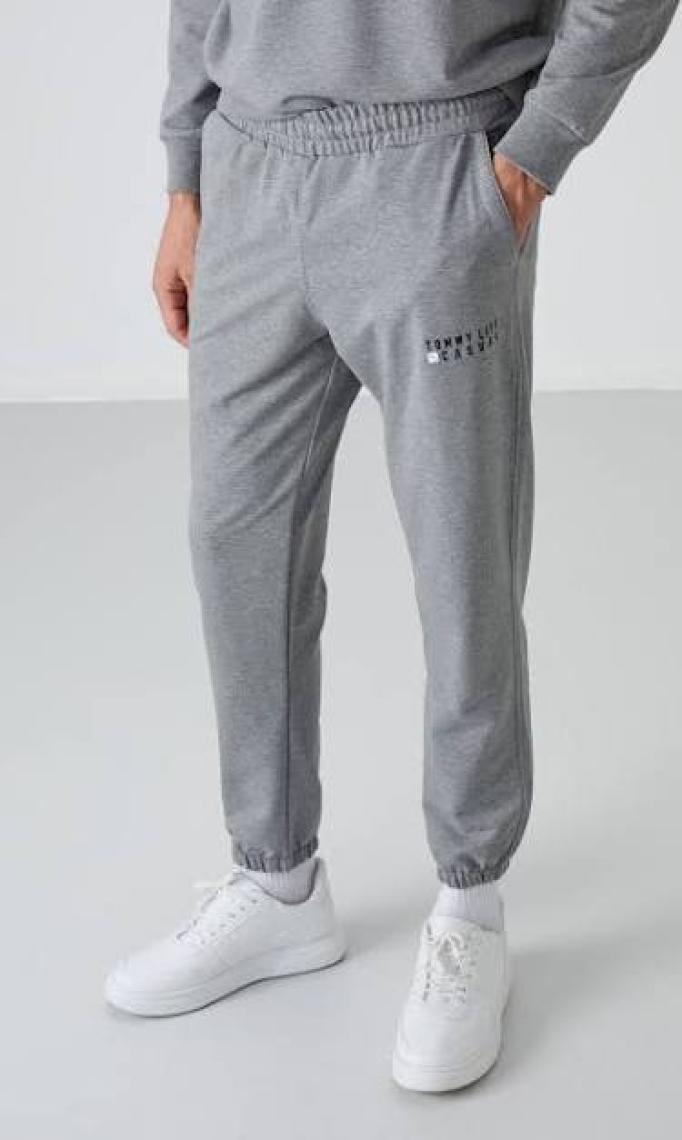 Tommy Life Çağla - Siyah Casual O Yaka Lastik Paça Erkek Oversize Eşofman Takımı - 85120