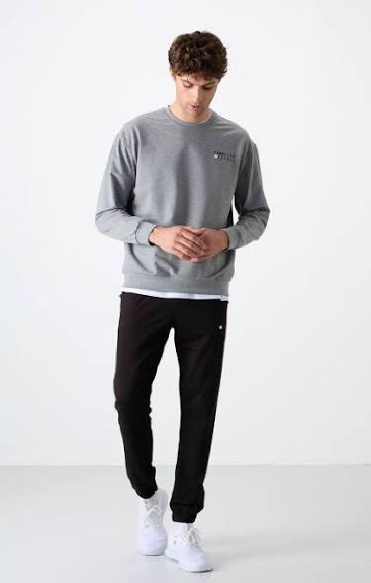 Tommy Life Çağla - Siyah Casual O Yaka Lastik Paça Erkek Oversize Eşofman Takımı - 85120