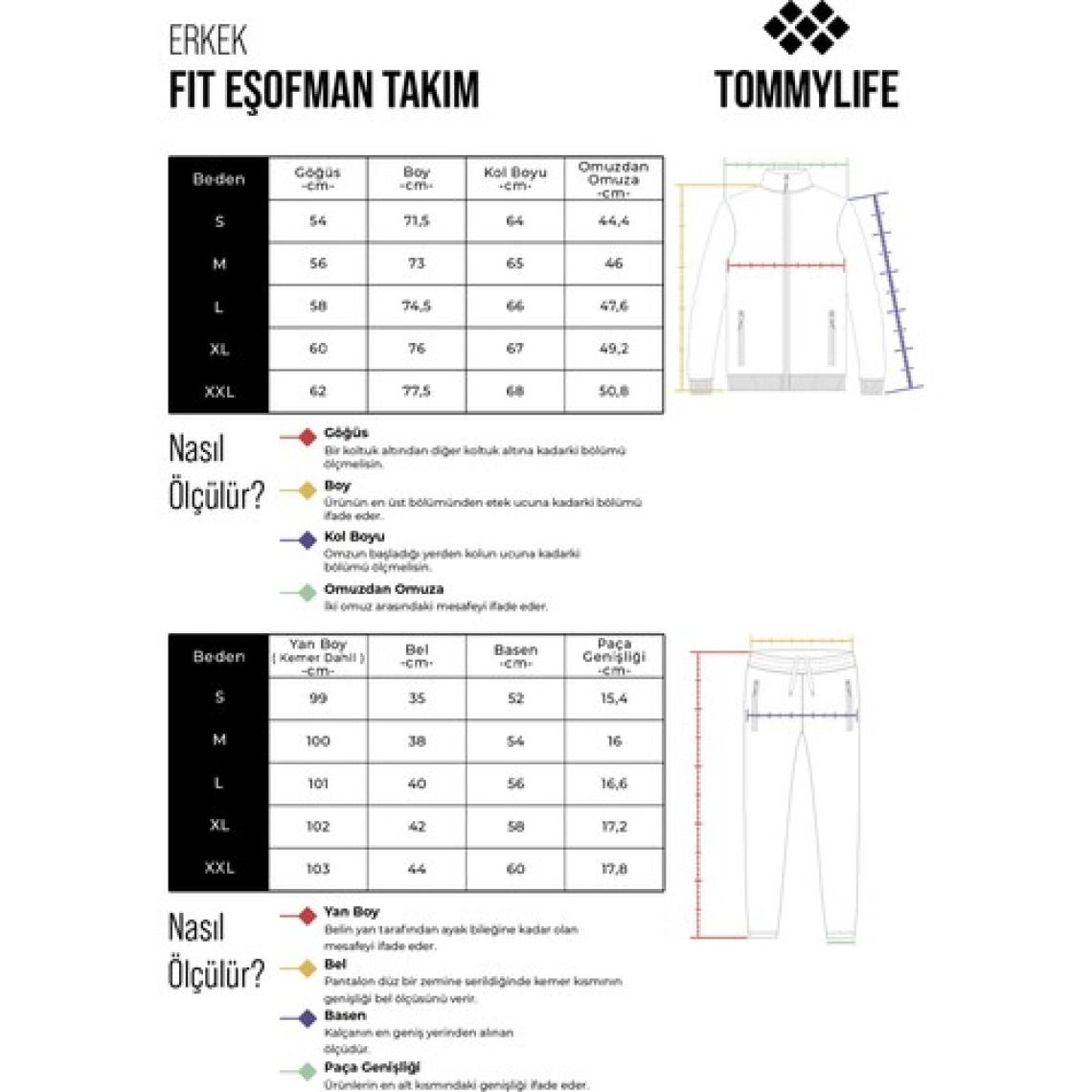 Tommy Life Petrol - Siyah Casual O Yaka Lastik Paça Erkek Oversize Eşofman Takımı - 85120