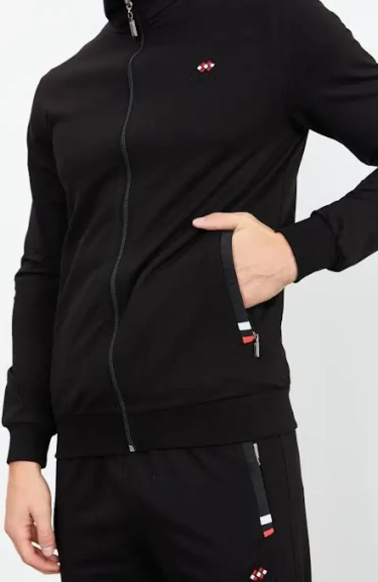 Tommy Life Siyah Dik Yaka Fermuarlı Rahat Form Klasik Paça Erkek Eşofman Takımı - 85072