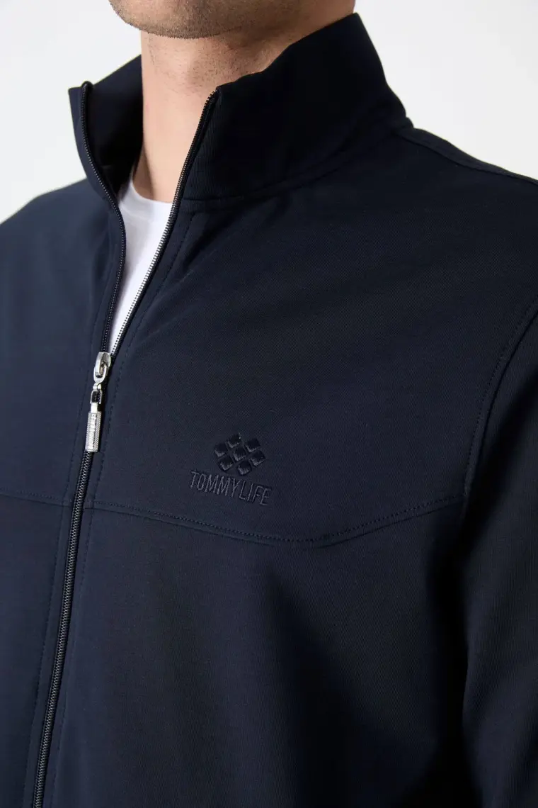 Tommy Life Lacivert Dik Yaka Fermuarlı Rahat Form Klasik Paça Erkek Eşofman Takımı - 85072