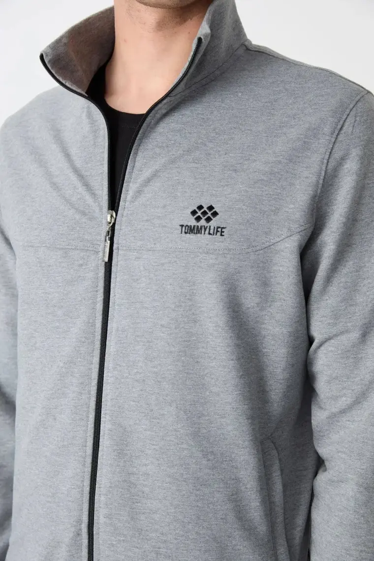 Tommy Life Lacivert Dik Yaka Fermuarlı Rahat Form Klasik Paça Erkek Eşofman Takımı - 85072