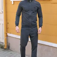 Tommy Life Tommy Life  Siyah Erkek Dik Yaka Fermuarlı Slim Fit Klasik Paça Eşofman Takımı-85072
