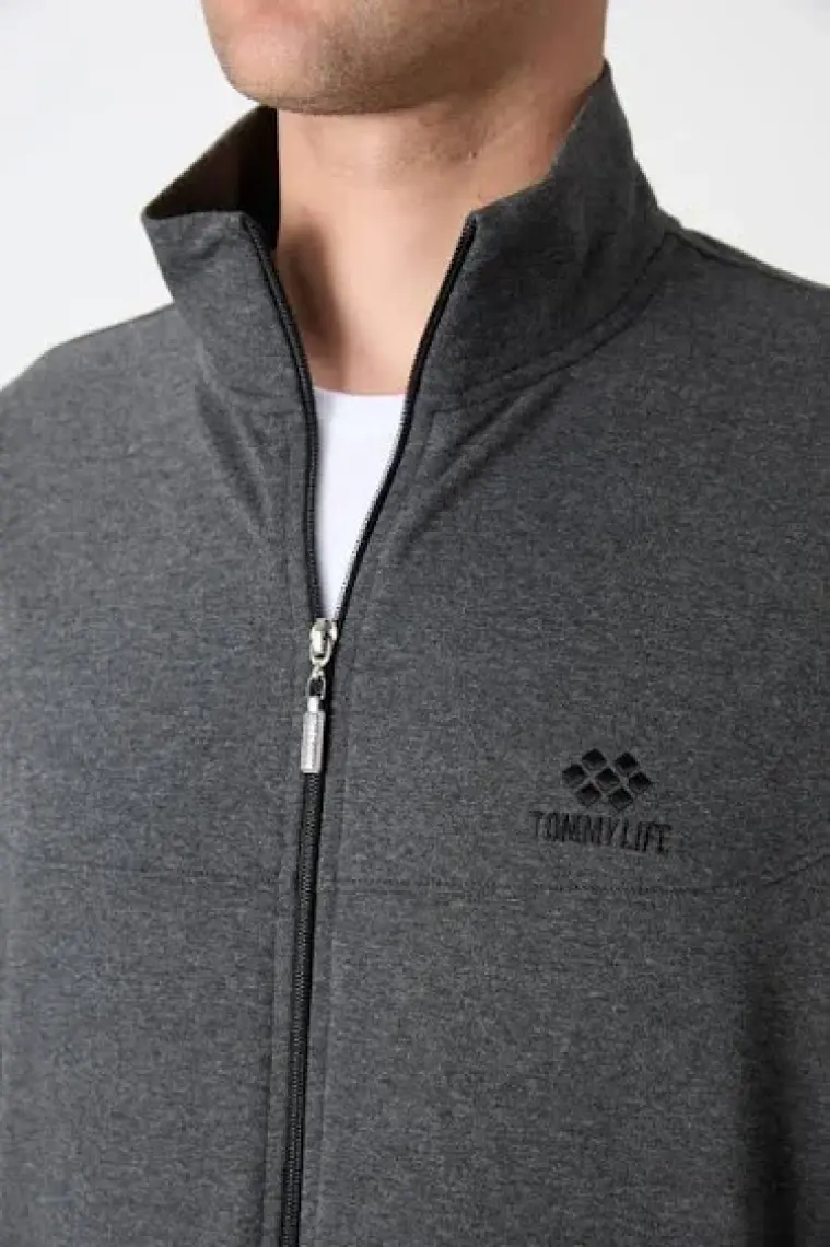 Tommy Life Tommy Life  Siyah Erkek Dik Yaka Fermuarlı Slim Fit Klasik Paça Eşofman Takımı-85072