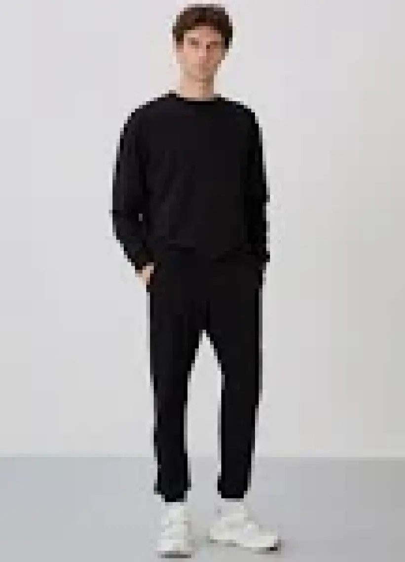 Tommy Life Siyah Casual O Yaka Lastik Paça Pamuklu Erkek Oversize Eşofman Takımı - 85120