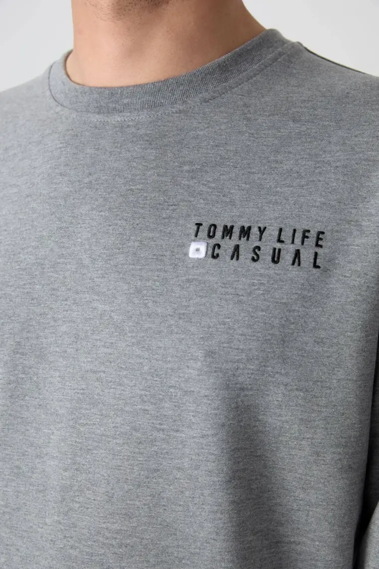 Tommy Life Siyah Casual O Yaka Lastik Paça Pamuklu Erkek Oversize Eşofman Takımı - 85120