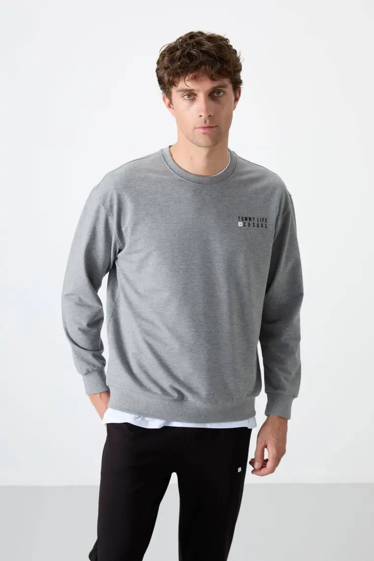 Tommy Life Siyah Casual O Yaka Lastik Paça Pamuklu Erkek Oversize Eşofman Takımı - 85120
