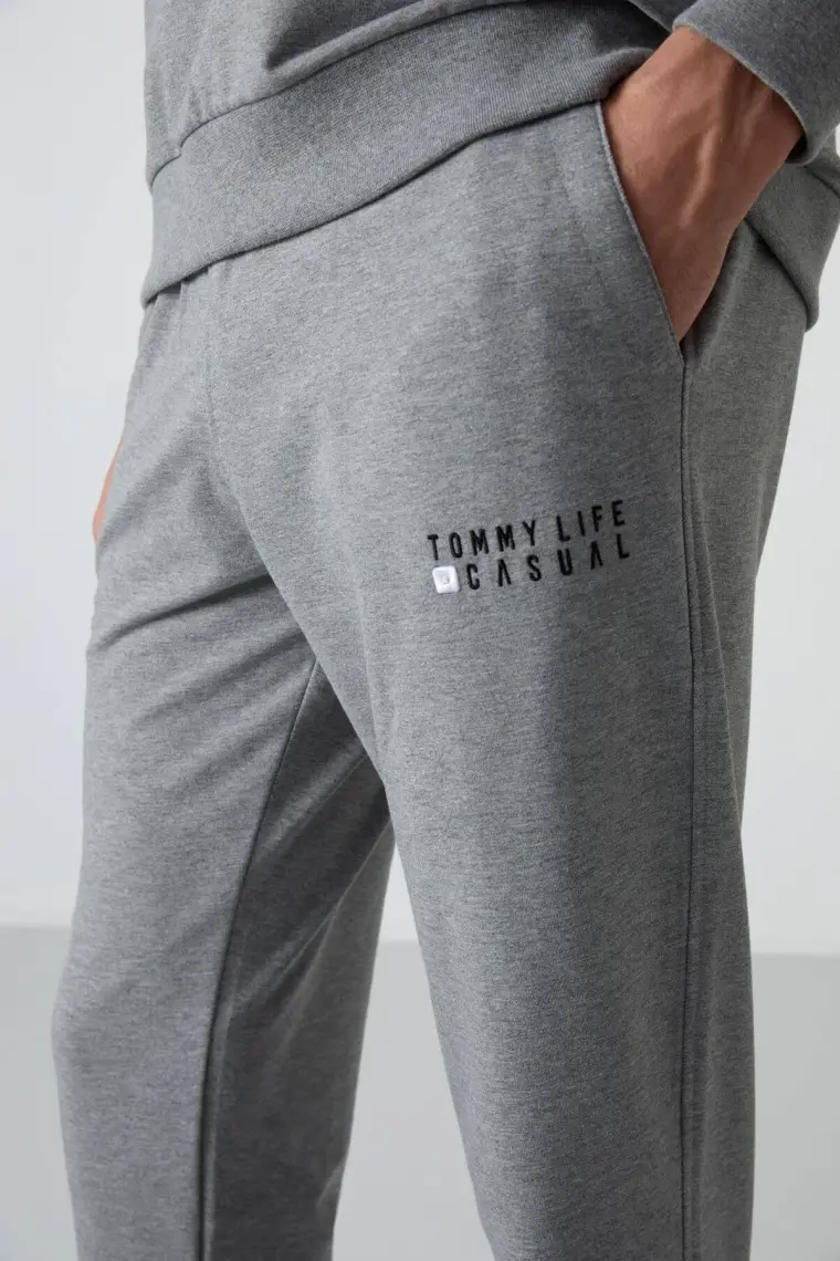 Tommy Life Siyah Casual O Yaka Lastik Paça Pamuklu Erkek Oversize Eşofman Takımı - 85120