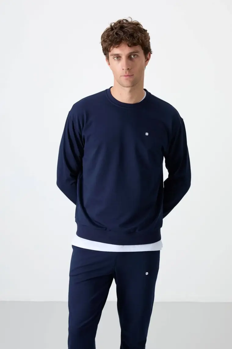 Tommy Life Siyah Casual O Yaka Lastik Paça Pamuklu Erkek Oversize Eşofman Takımı - 85120
