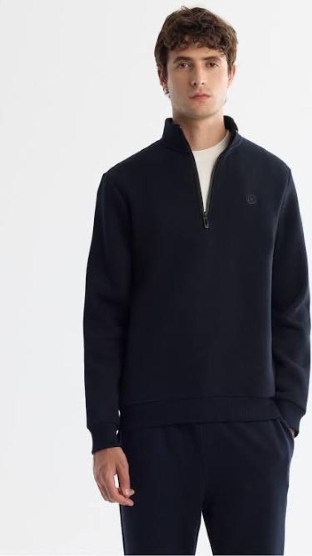 AVVA Erkek Lacivert Dik Yaka Fermuarlı 3 Iplik Şardonlu Sweatshirt E001020