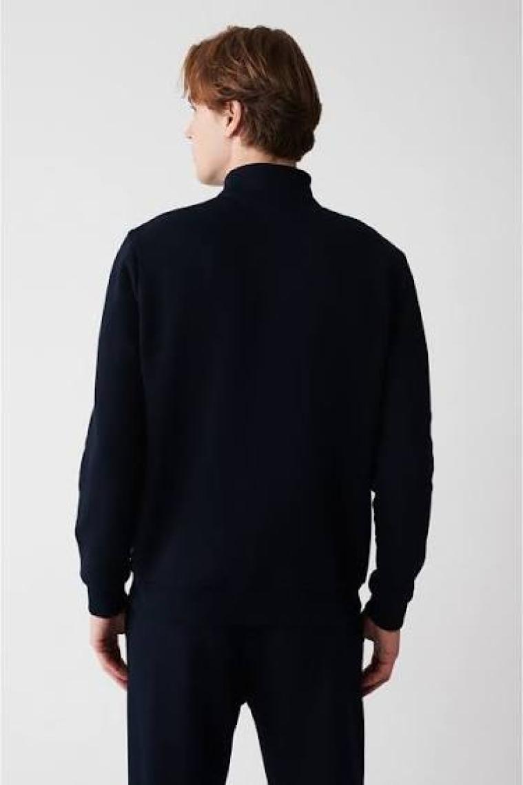 AVVA Erkek Lacivert Dik Yaka Fermuarlı 3 Iplik Şardonlu Sweatshirt E001020