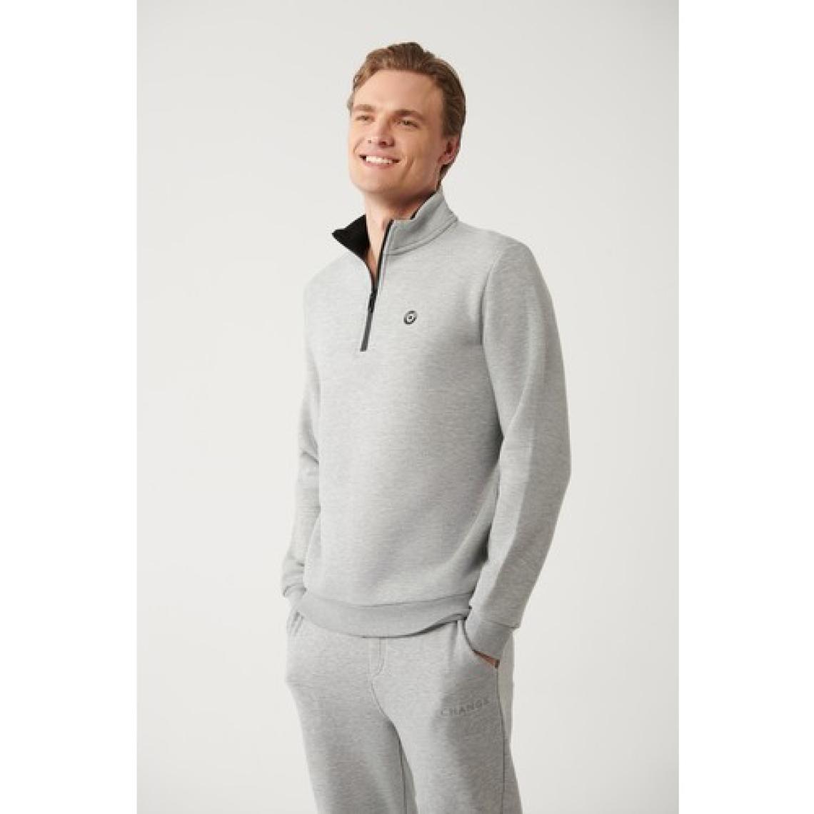 AVVA Erkek Gri Dik Yaka Fermuarlı 3 Iplik Şardonlu Sweatshirt E001020