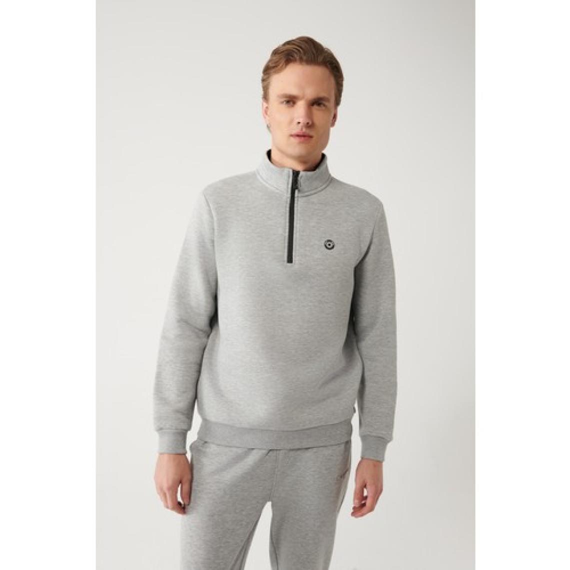 AVVA Erkek Gri Dik Yaka Fermuarlı 3 Iplik Şardonlu Sweatshirt E001020