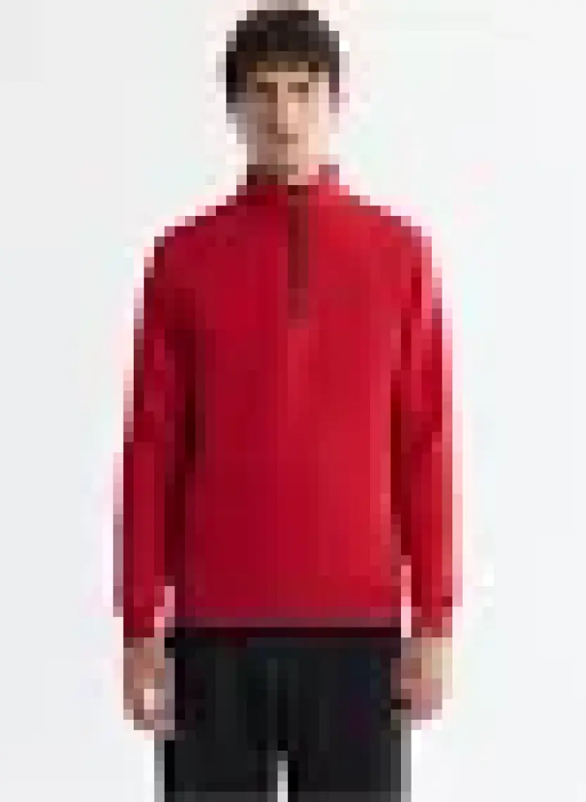 AVVA Erkek Kırmızı Dik Yaka Fermuarlı 3 Iplik Şardonlu Sweatshirt E001020