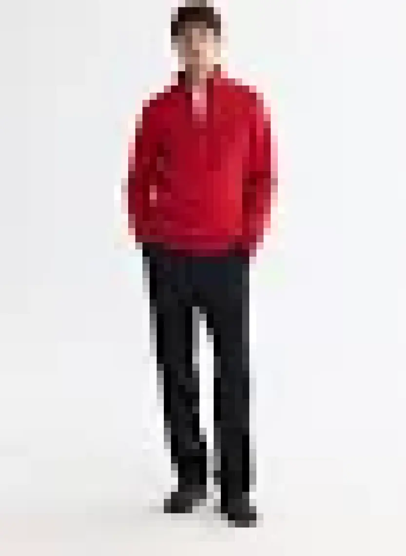 AVVA Erkek Kırmızı Dik Yaka Fermuarlı 3 Iplik Şardonlu Sweatshirt E001020