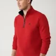 AVVA Erkek Kırmızı Dik Yaka Fermuarlı 3 Iplik Şardonlu Sweatshirt E001020