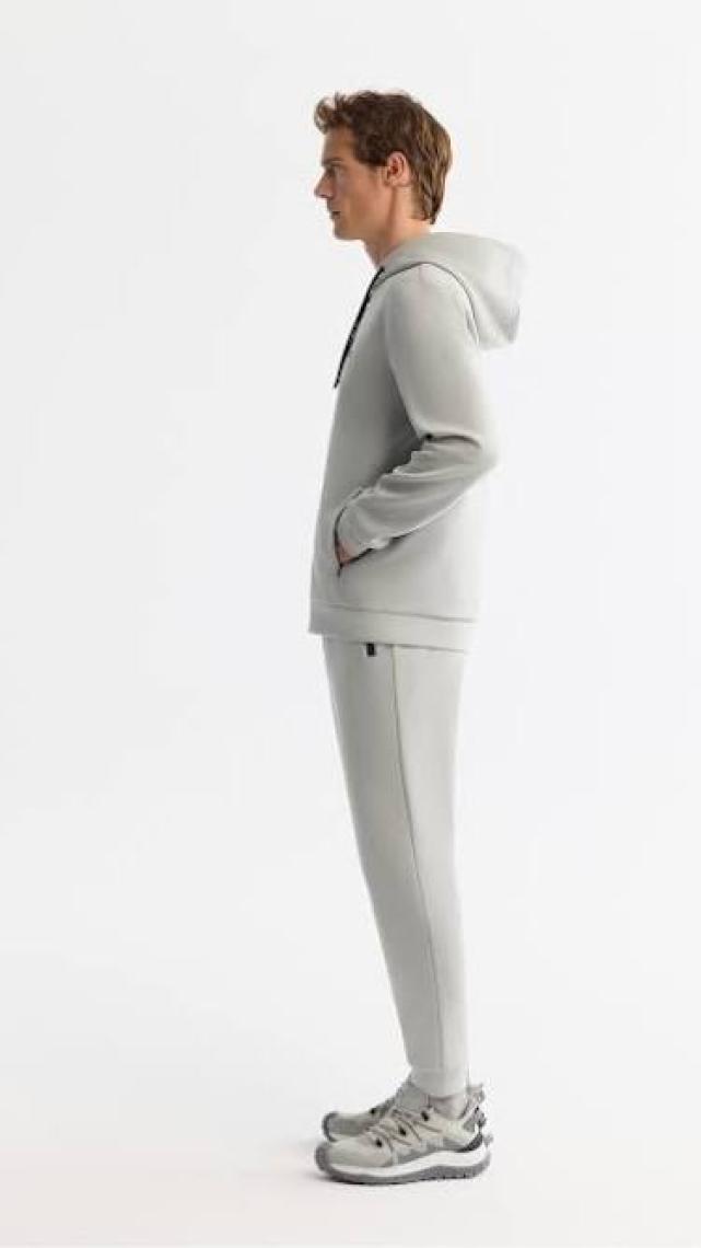 AVVA Erkek Gri Kapüşonlu Interlok Kumaş Fermuarlı Sweatshirt B001102