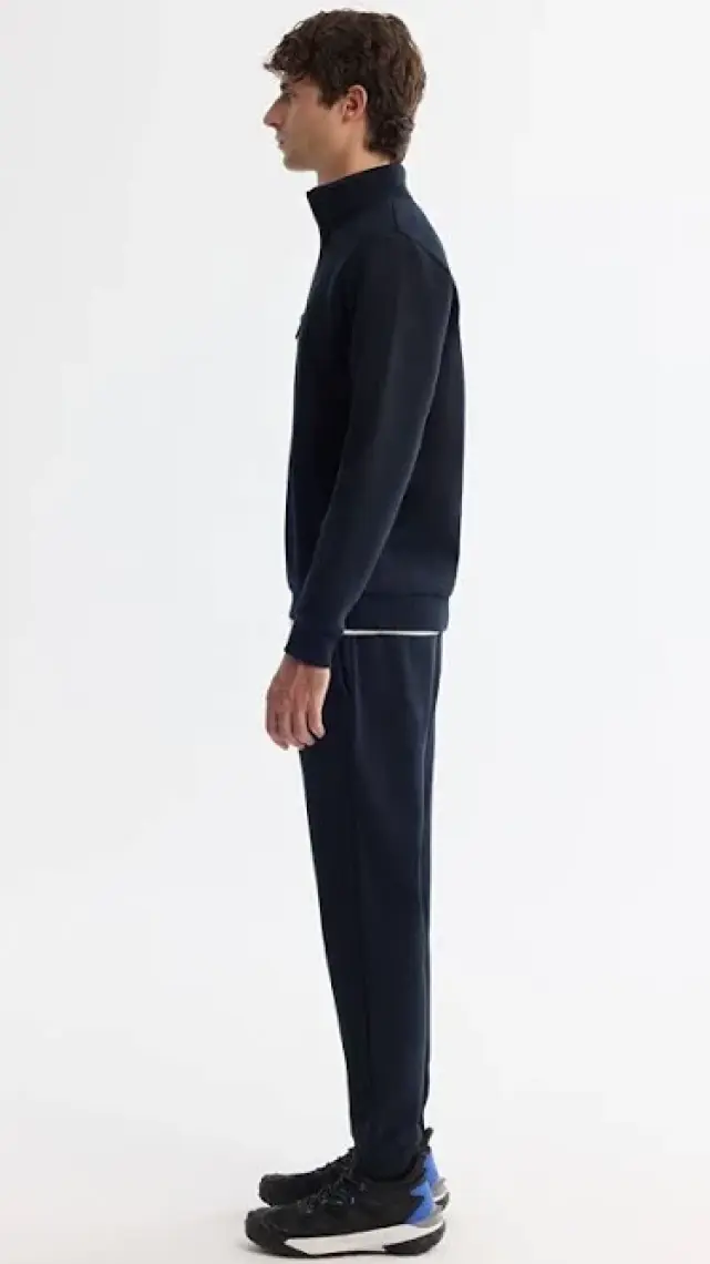 AVVA Erkek Lacivert Dik Yaka Fermuarlı 3 Iplik Şardonlu Sweatshirt E001020