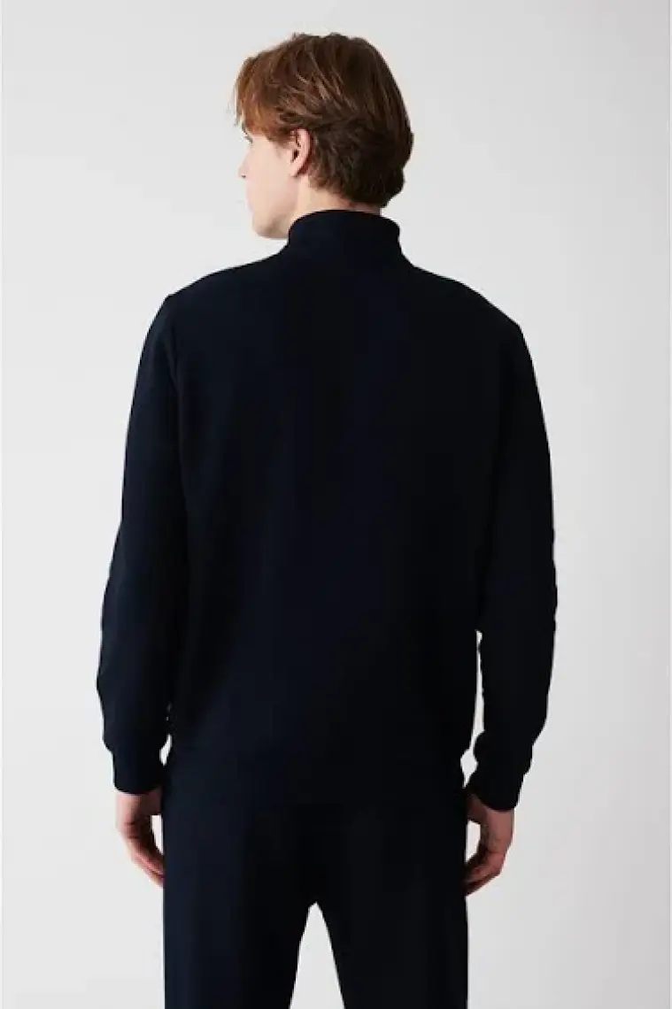 AVVA Erkek Lacivert Dik Yaka Fermuarlı 3 Iplik Şardonlu Sweatshirt E001020