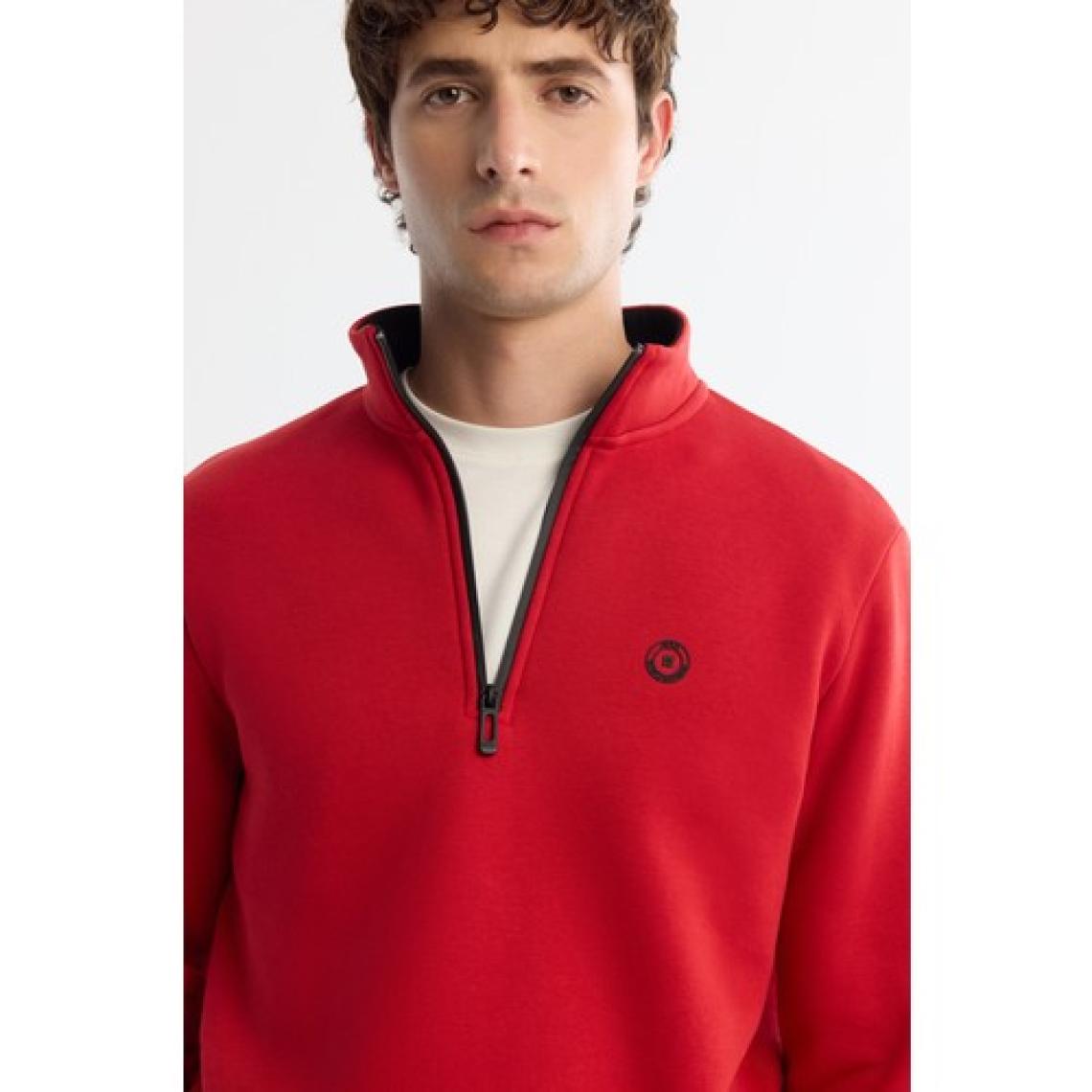 AVVA Erkek Kırmızı Dik Yaka Fermuarlı 3 Iplik Şardonlu Sweatshirt E001020