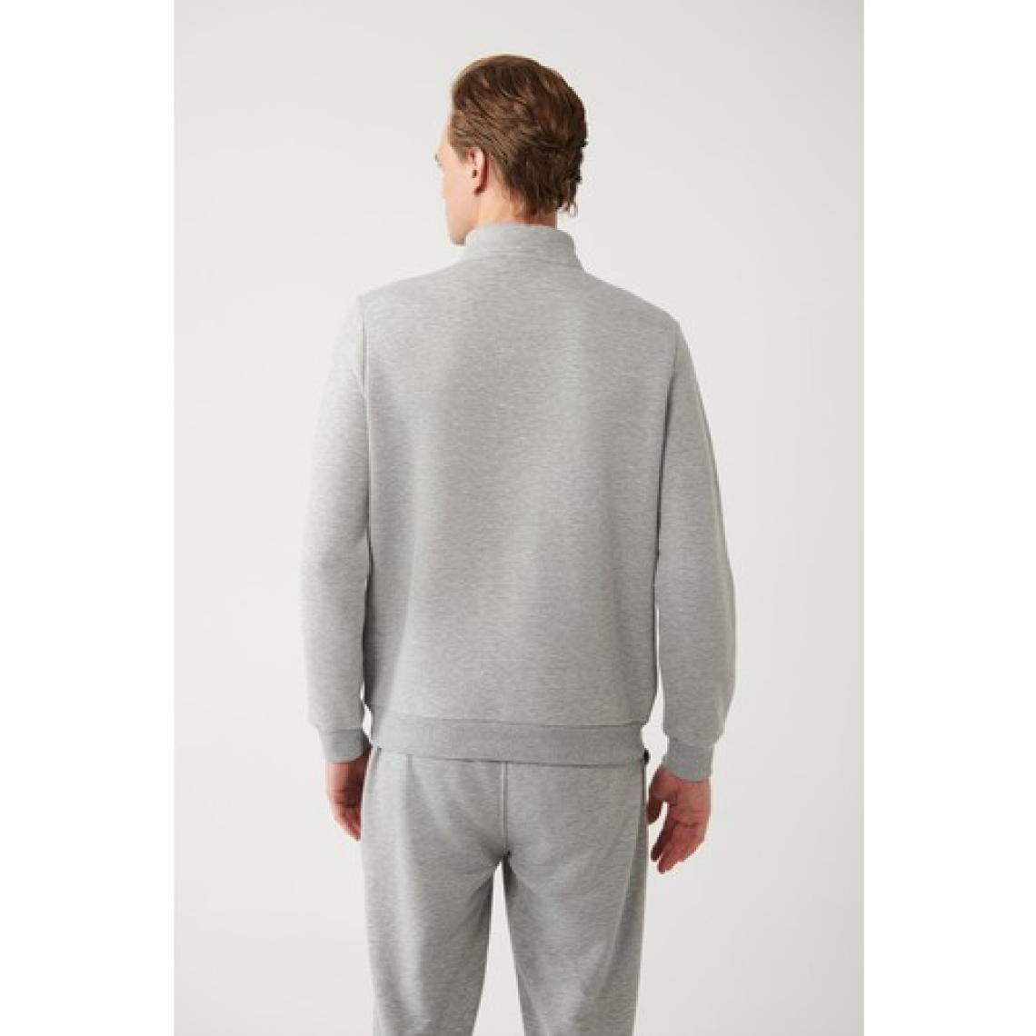 AVVA Erkek Gri Dik Yaka Fermuarlı 3 Iplik Şardonlu Sweatshirt E001020