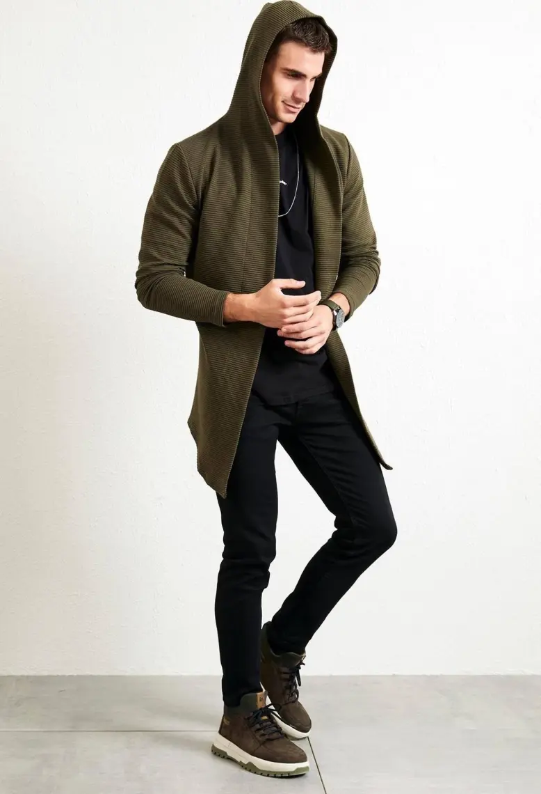 Buratti Slim Fit Kapüşonlu Pamuklu Örme Hırka Erkek Hırka 5896595