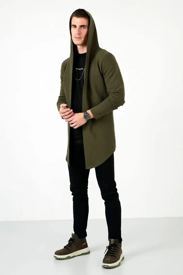 Buratti Slim Fit Kapüşonlu Pamuklu Örme Hırka Erkek Hırka 5896595