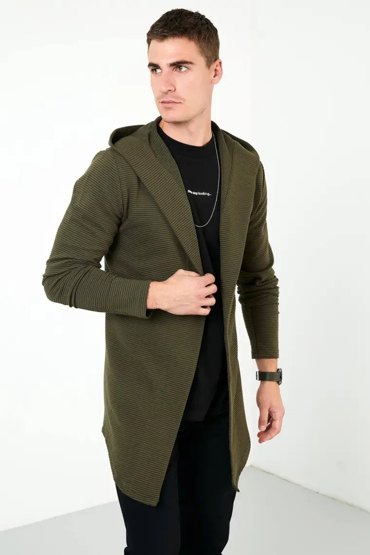 Buratti Slim Fit Kapüşonlu Pamuklu Örme Hırka Erkek Hırka 5896595