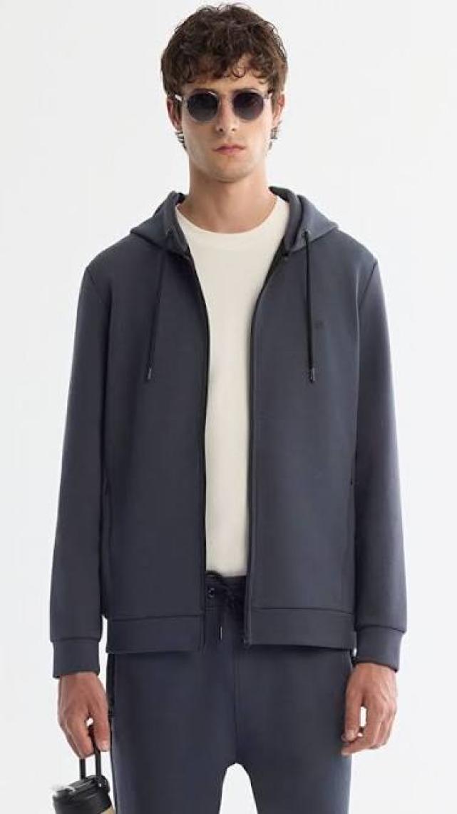 AVVA Erkek Antrasit Kapüşonlu Interlok Kumaş Fermuarlı Sweatshirt B001102
